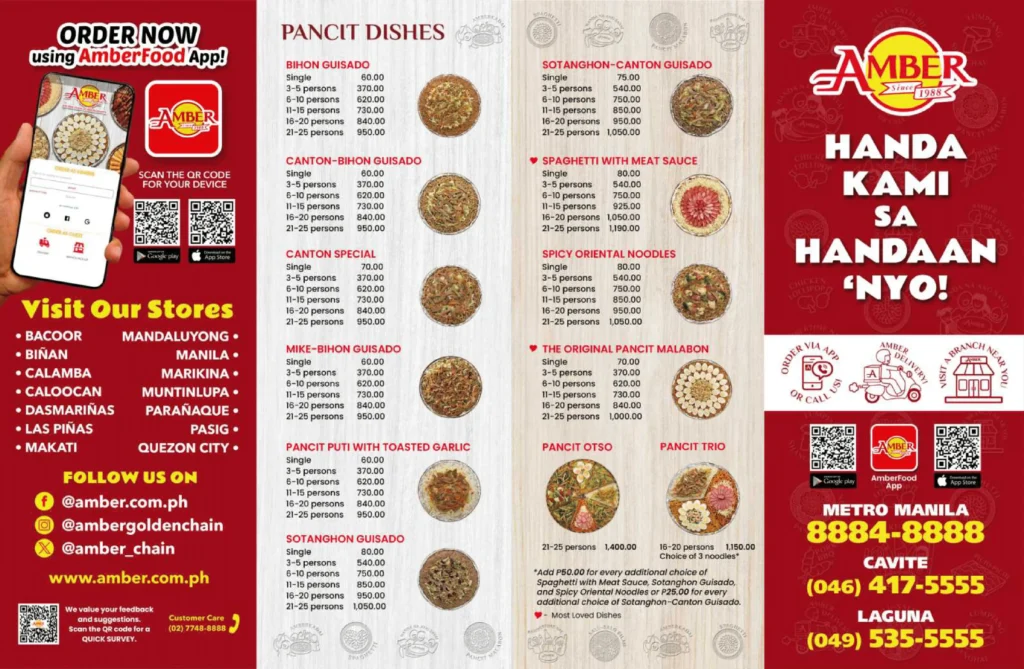 Amber's menu 2024 price list